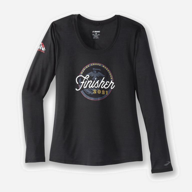 Brooks Mcm21 Distance Graphic Ls Hardloopshirts Met Lange voor Dames Zwart (HCYBM-7205)